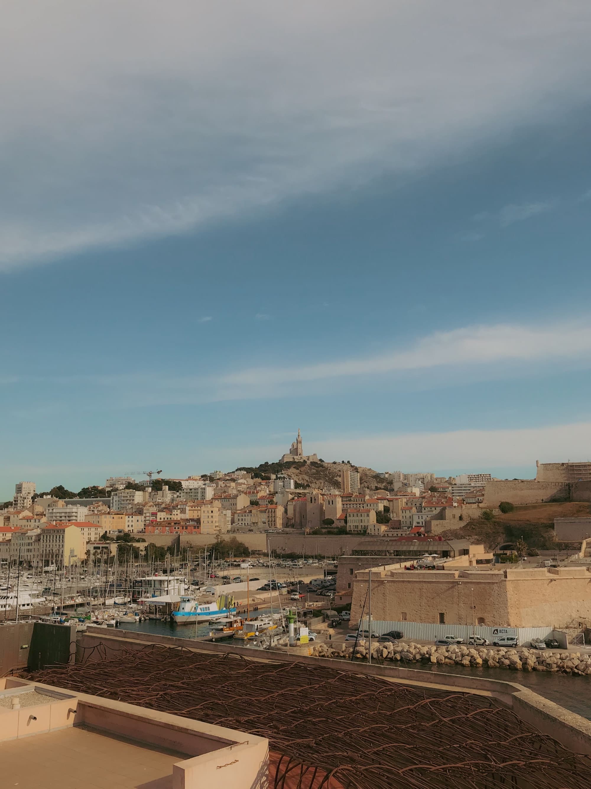 Marseille's Vieux-Port with Notre-Dame de la Garde on the hill